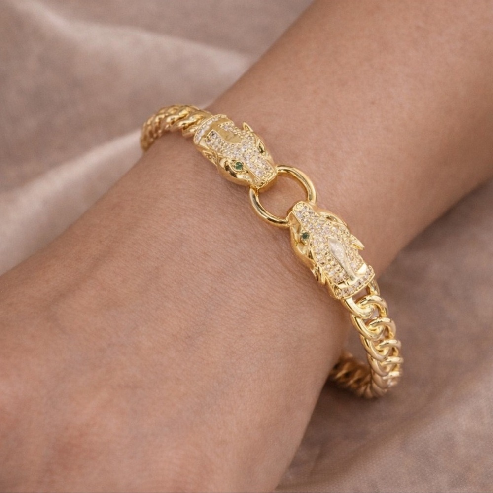 Panther Head Link Cuff Bracelet